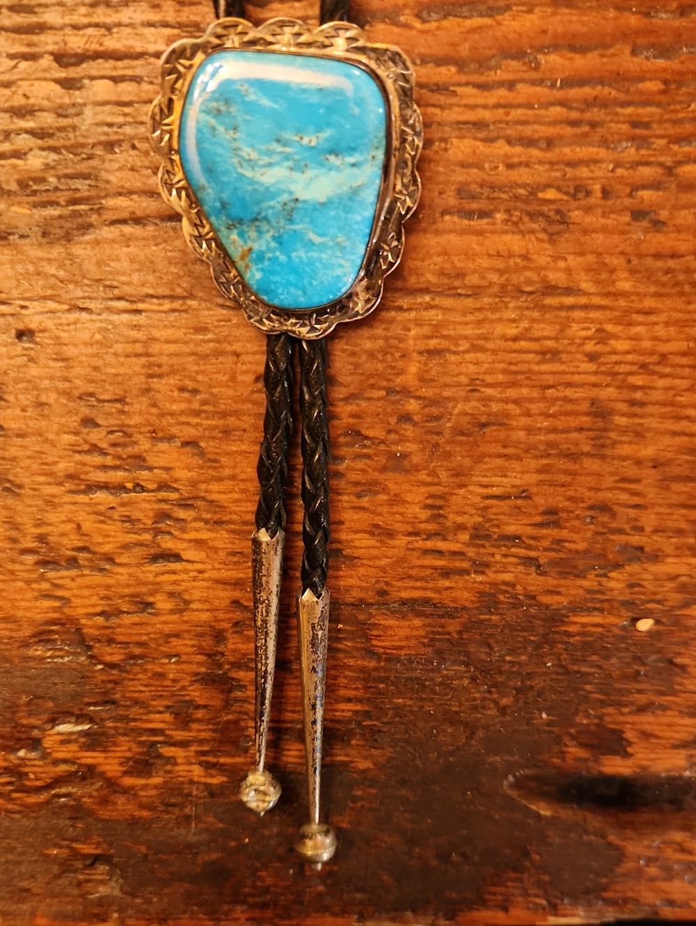 Turquoise Stone Bolo Tie with Silver Accents